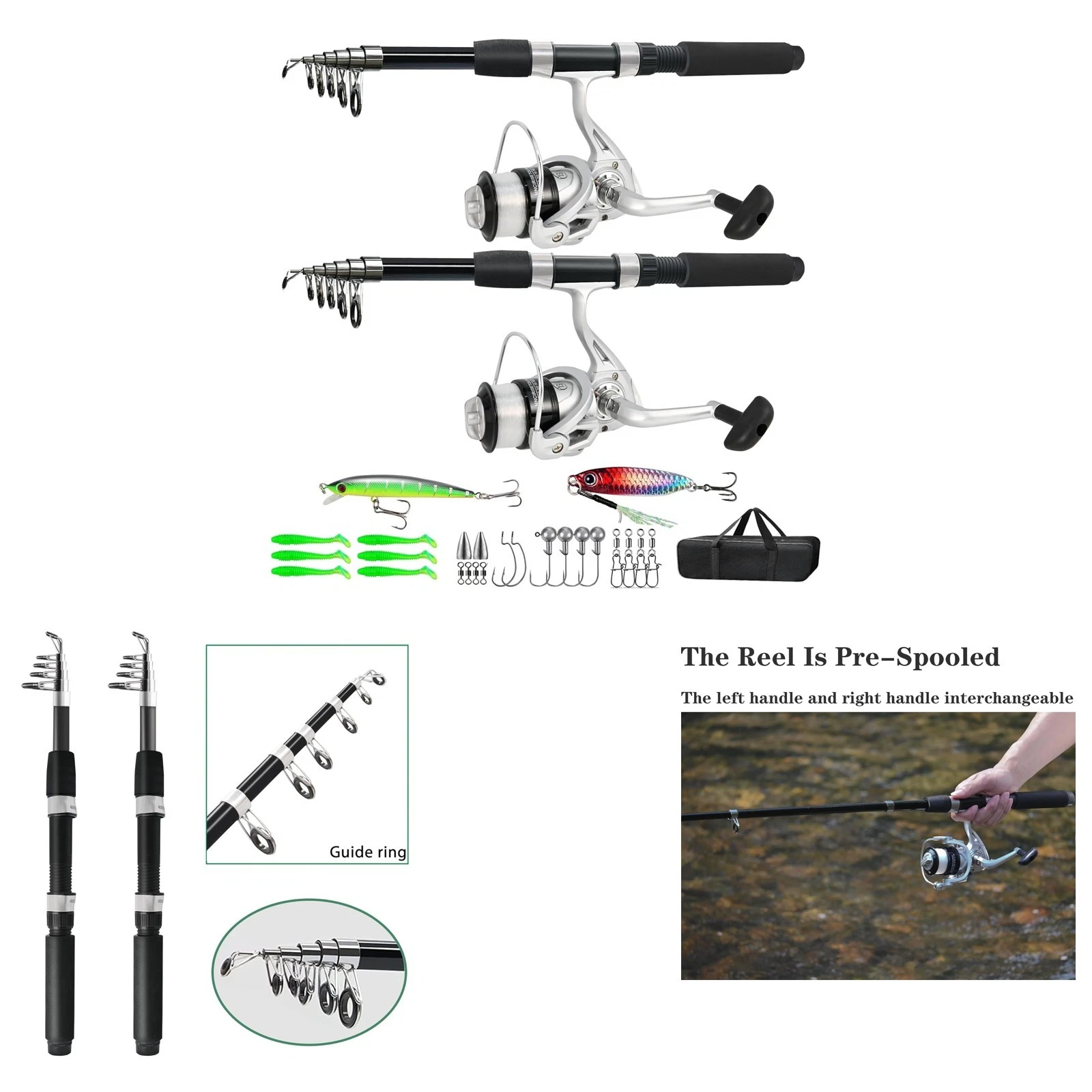 Fishing Pole Combo, 6.9ft Telescopic Carbon Fiber Fishing Rods Set, Spinning