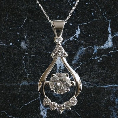 14k White Gold Plated 2Ct Round Lab-Created Diamond Beauty Pendant Womens