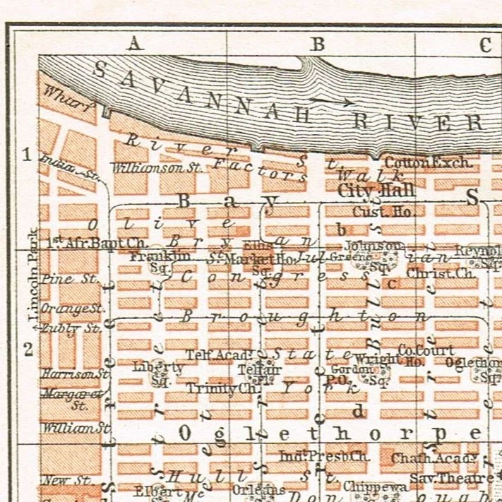 Mapa original de Savannah plano de ciudad 1909 GEORGIA EE. UU. Foto 2 de 4
