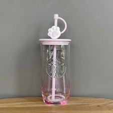 New Starbucks Recycled Glass Triangle Bottom Cold Cup Tumbler, 16 Oz, Pink
