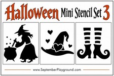 Really Great Stencils, Halloween Mini Stencil Set 3, 3 Pcs 3" Witch Cauldron Hat