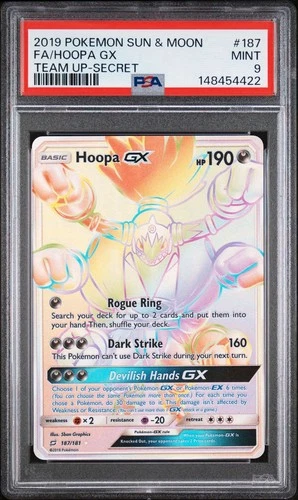 2019 Pokemon S&M Team Up Hoopa GX Rainbow Secret Rare #187 | PSA 9 MINT