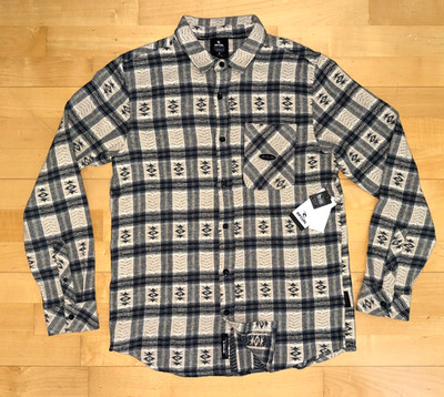 New Mens RIP CURL Surf / Beach Flannel LS Button Down Shirt Tan Plaid Sz S
