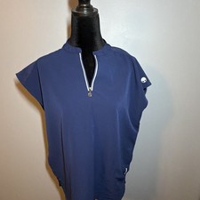 Healing Hands Women's Medical Scrub Top Blue Solid Quarter Zip Mock Neck M