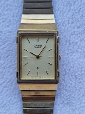 Vintage Casio Men's Tank Rectangular Watch Japan Quartz MQ-310G Gold New Battery
