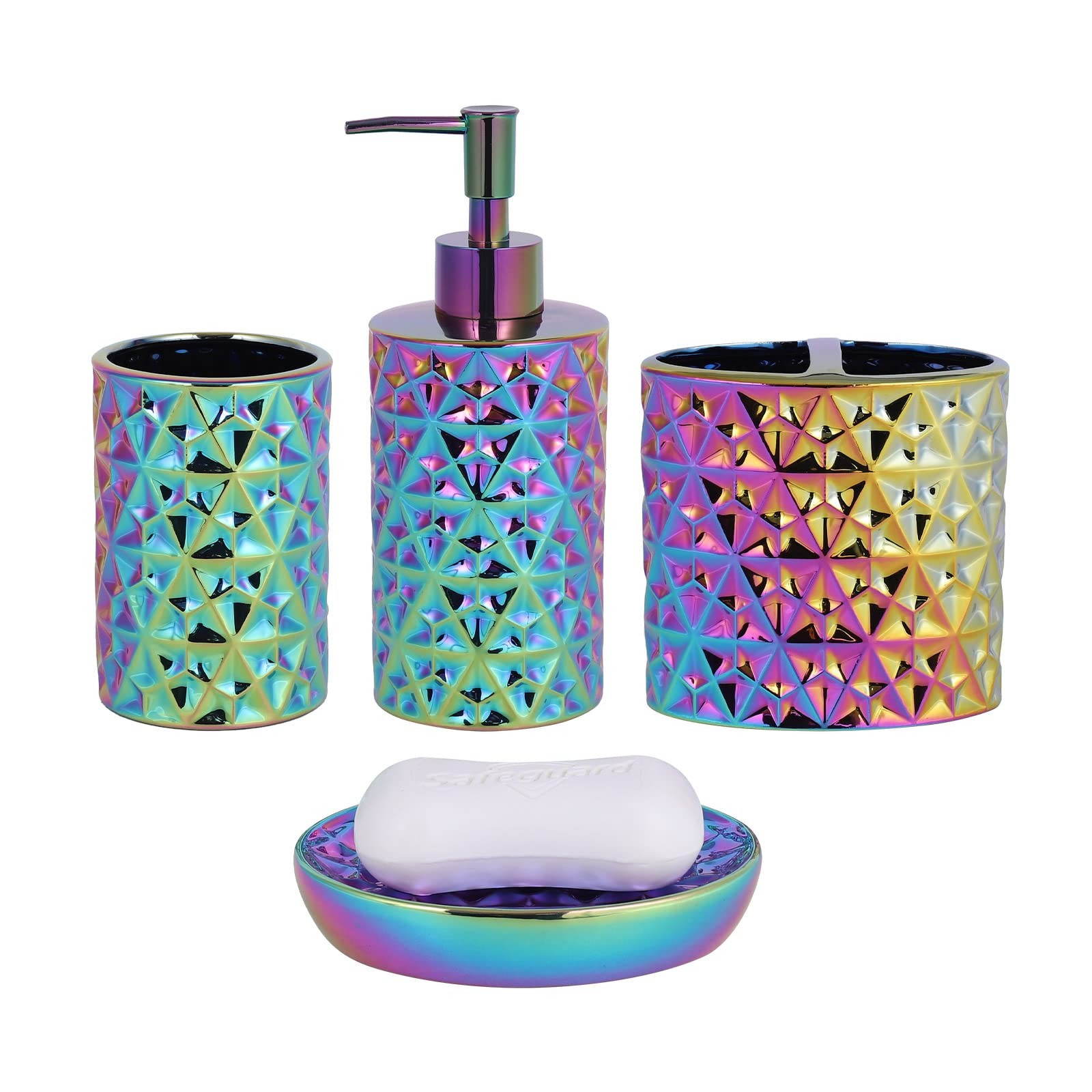 Colorful Bathroom Accessories Set 4 Pcs, Lotion Soap Dispenser, Soap Dish, To...