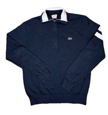 Lacoste Sweater 1/4 Quarter Zip Cotton Pullover Croc Logo Navy Blue Mens Sz 4