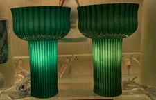 PAIR 2 Art Deco Style Laura Ashley Blueish Green Table Lamps
