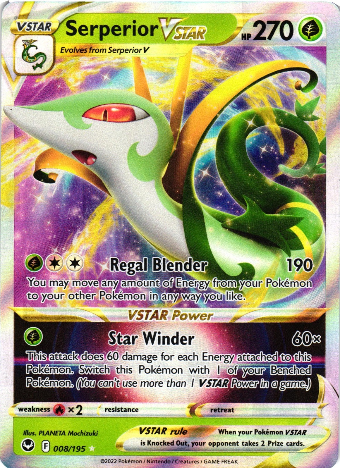 Pokemon TCG Serperior VSTAR Ultra Rare SWSH12: Silver Tempest 008/195 NM