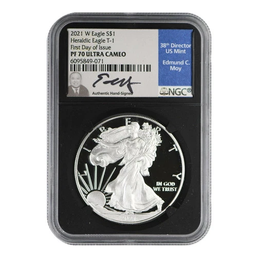 2021-W American Silver Eagle NGC PF-70 ULTRA CAMEO T-1 FDOI Edmund Moy Label