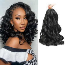 French Curl Braiding Hair Pre Stretched Extensions, 12 Inch, Black, 8 Packs