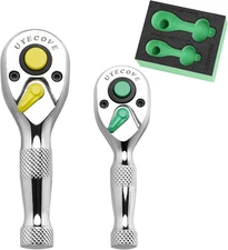 Ratchet Set- 2 Pcs: 1/4" & 3/8" Drive, 72-Tooth Reversible Small Ratchet Wrench
