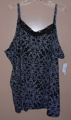 Catherines Women's Black White Cotton Stretch Lace Tank Cami Top 3X 26/28W NWT