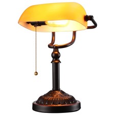 Desk Lamp Amber Glass Bankers E26 Base Pull Chain Matted Orange 35092 TORCHSTAR