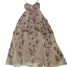 Betsy & Adam Dress Womens 2 Gold Sequin Floral Formal Gown A22107