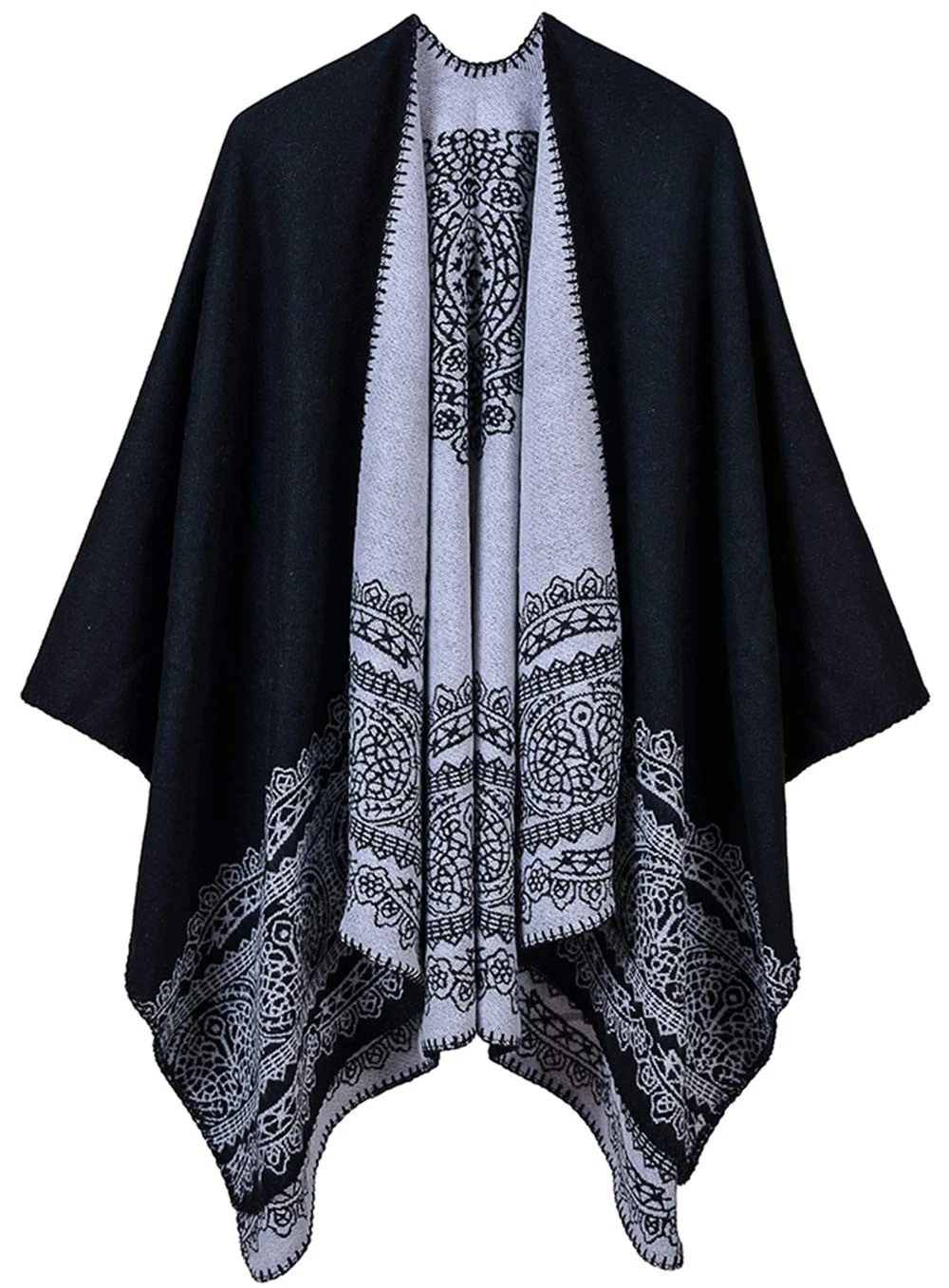 Women's Shawl Wraps Sweater Poncho Cape for Fall WinterSeries 1-a-lace Black