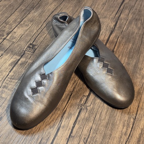 Thierry Rabotin Women’s Pewter Napa Leather Round Toe Slip-On Ballet Flats  39.5