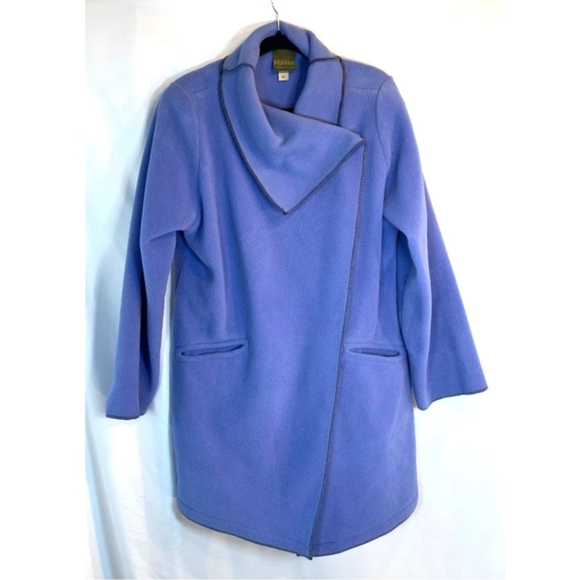Y2K Maralyce Ferree Blue Fleece Jacket XS Cozy Asymmetrical Wrap USA - Image 3 of 4