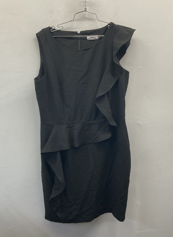 Calvin Klein Women's Black Sleeveless Ruffle Sheath Dress Size 14