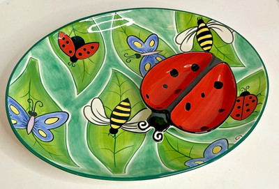 Clay Art  Buzz Around Hand Painted 2001 Chips And Salsa/Dip Bowls.
