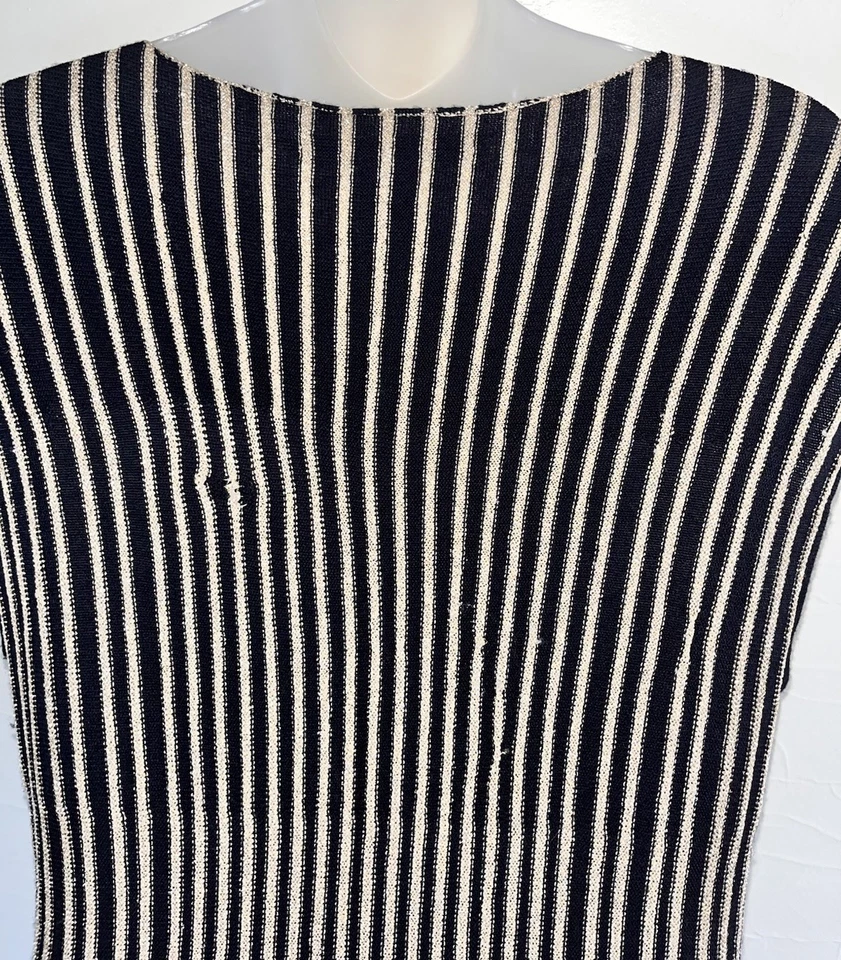 Marc by Marc Jacobs Pauline Wool Knit Dress Navy Metallic Gold Thread Striped M - Image 3 of 4