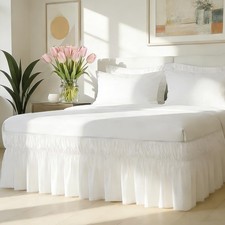 Queen Bed Skirt with Elastic Strap, Ruffle Bed Skirting with 16 inch Drop, Wr...