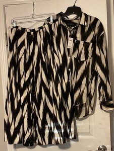Banana Republic Women 2pcAbstract long Sleeve Blouse & Midi Skirt S-12 Blouse-M