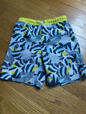 Lands End Boys Size S 6-7 Fish Swim Trunks, Blue/ Yellow