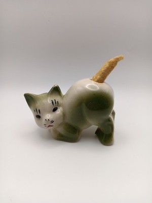 Vintage Ceramic Cat Diffuser 1950s Mid Century Green Kitsch Grandmacore Scarce 