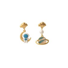 Planet Earrings for Women Creative Handmade Cartoon Rocket Space Ship Astronauts