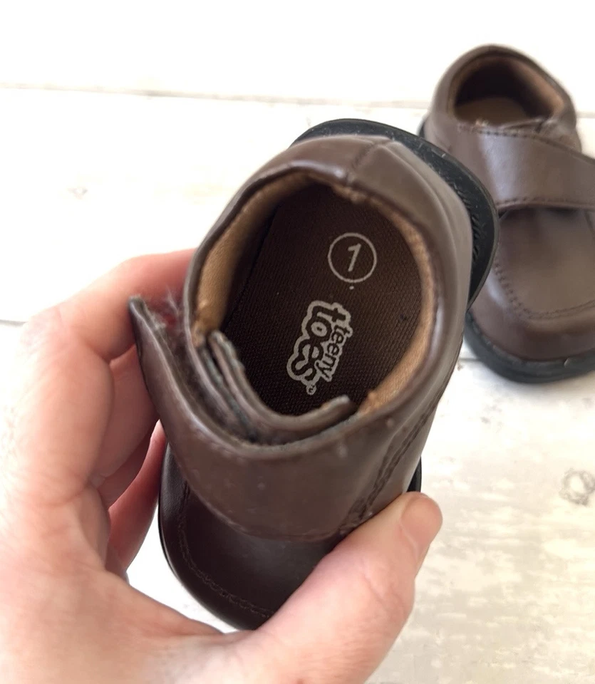 Baby Boys Size 1 Infant Brown Leather Loafers Baby Shoes Formal Wear 4.5in Sole - Image 2 of 2