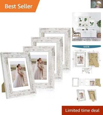 Country Rustic 4x6 Frame Set of 4 - Wall/Tabletop Displays with Glass