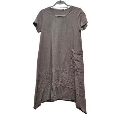Soft Surroundings PM Gray Cotton Linen Tunic Dress Lagenlook Petite Loose