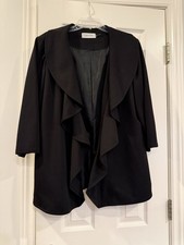 Calvin Klein Women s Black Open-Front Ruffle Blazer Size 16