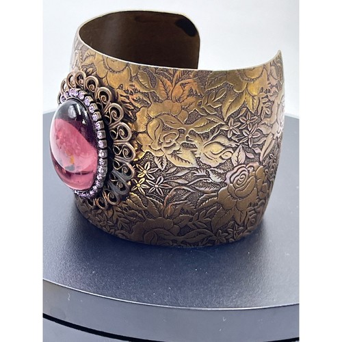 Liz Palacios SF Cuff Bracelet Wide Large Purple Glass Rhinestone CrystalsOrnate - Picture 3 of 10