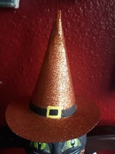 Orange glitter Halloween Witch hat decoration. Spooky, fancy, creepy,
