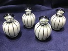 4 IRICE hand painted PORCELAIN SALT + PEPPER SHAKERS vintage SILVER & WHITE — photo 10