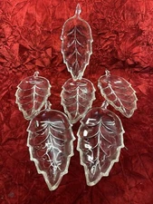 VINTAGE HAZEL ATLAS CLEAR GLASS LEAF SHAPED DISHES Set Of 6
