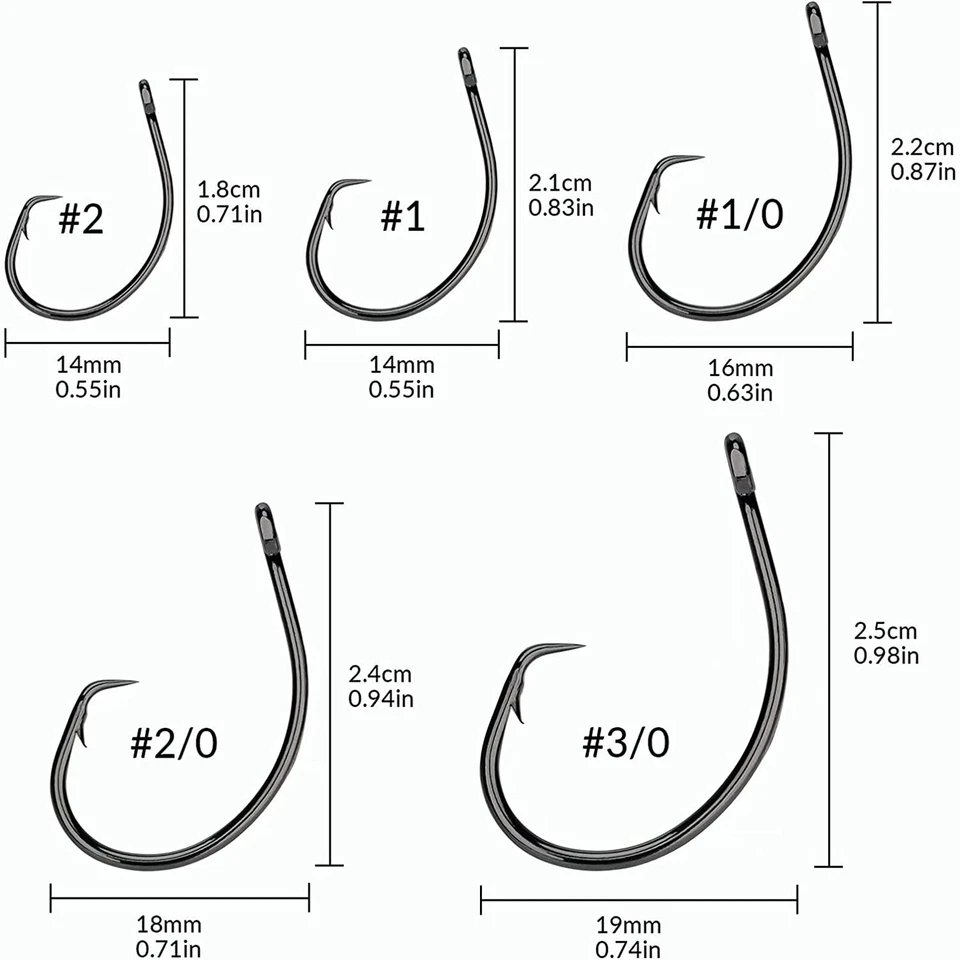100PCS Fishing Hooks Circle Hooks Catfish Hooks Wide Gap Fish Hooks Tackle US - Image 2 of 4