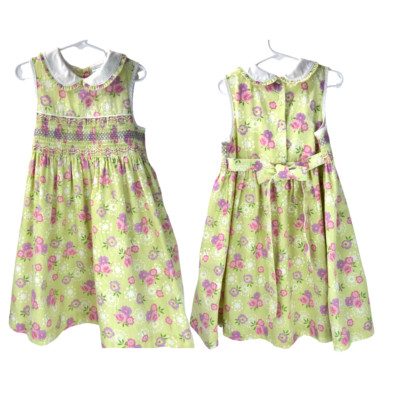 Laura Ashley Smocked Summer Garden Dress Girls Sz 6 Cotton Yellow Floral