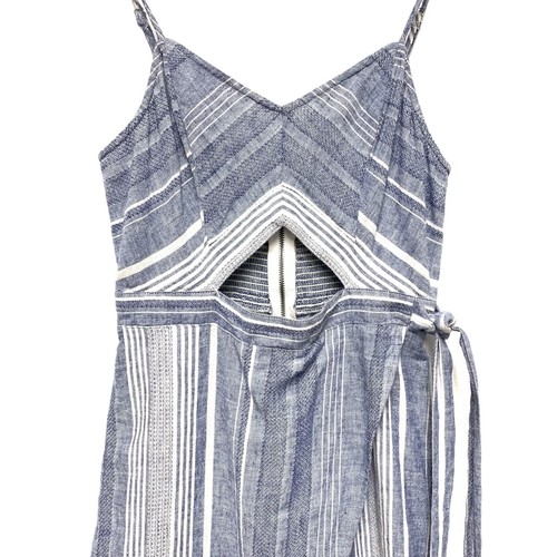 EXPRESS Striped Cut-Out Linen-Blend Midi Dress Size 0 Chambray Blue Faux Wrap - Picture 6 of 13