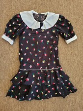 Vintage Ruth of Carolina Girls Dress 10 Floral Bib Collar Puff Sleeve Pleated