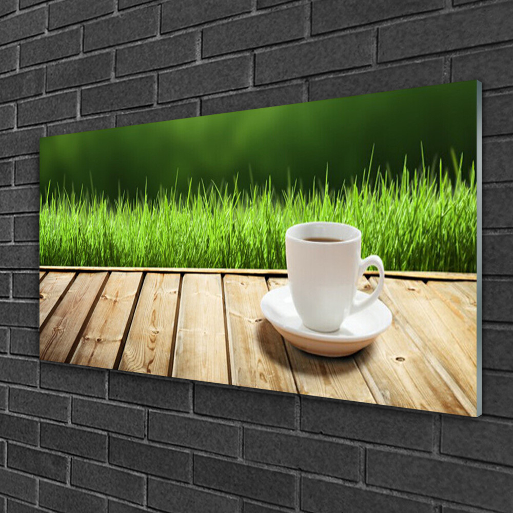 Tableau en verre Tulup 100x50 Herbe Tasse facile à nettoyer pour décoration murale cuisine