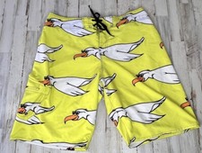 Hang Ten Men Swimwear 36 Yellow Board Shorts Ducks All Over Print Cargo Pocket