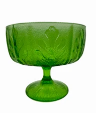 Vintage 1978 Green Footed Glass Compote Bowl or Vase