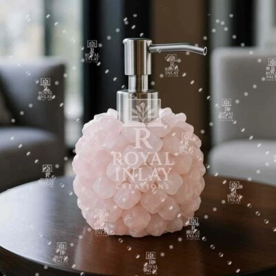 Distributeur de Savon en Quartz Rose 4" Pierre Naturelle Art Déco - Photo 1/4