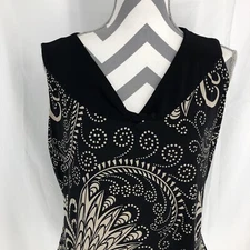 CDW Creative Design Works black tan abstract floral Sleeveless blouse Large USA