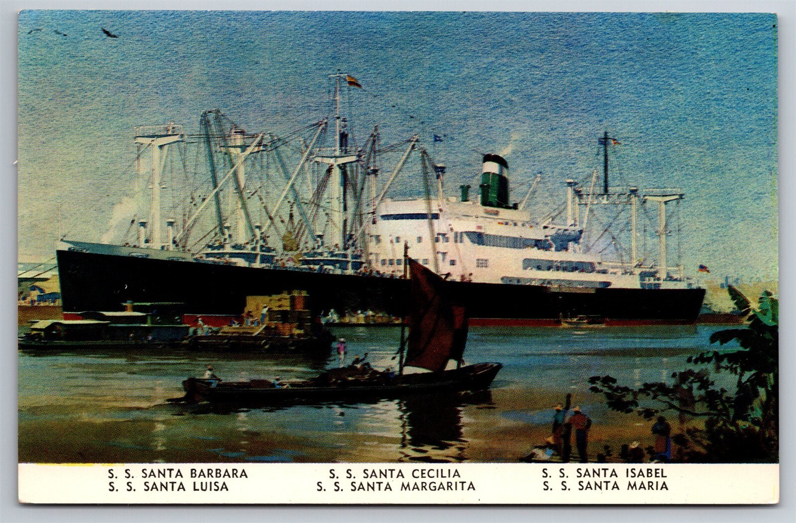 Vintage 1939 Grace Line Santas Cruise Ships Postcard New York to Panama South America G6
