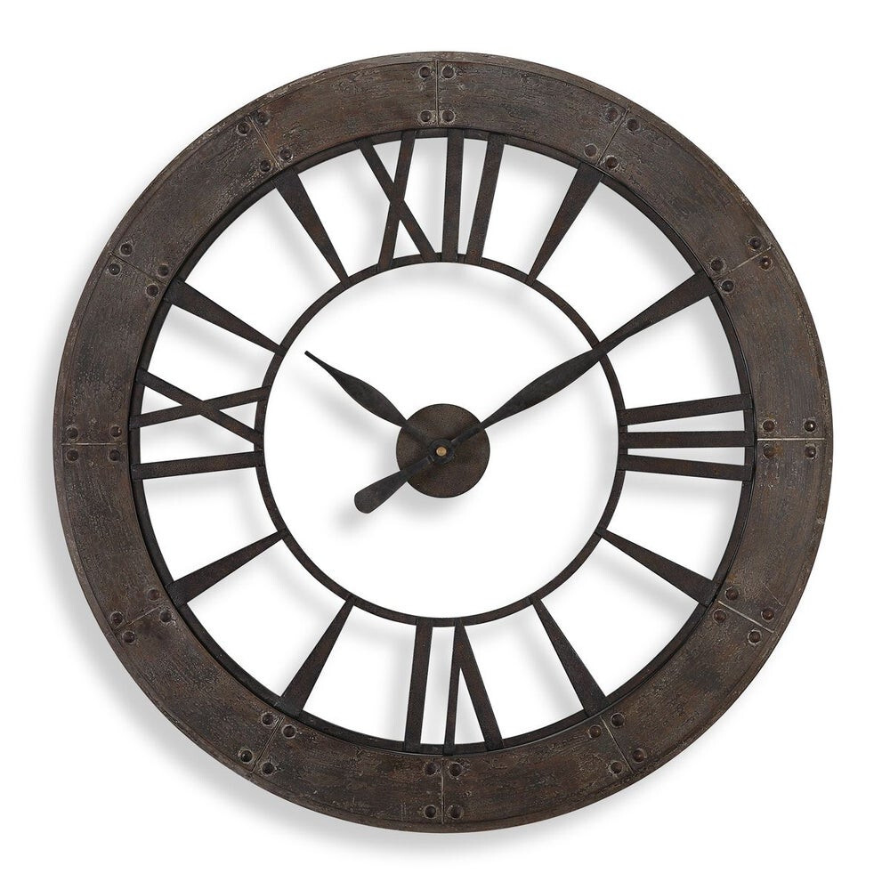 Ronan Rustic 40" Open Wall Clock Round Bronze Finish Metal ~