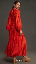 Farm Rio By Anthropologie Maxi Dress Jacquard V Neck Orange Size Small New NWT